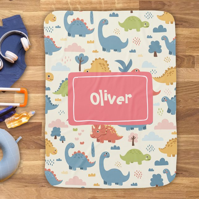 Playful Dinosaur Pattern Personalized Baby Blanket (Creator Uploaded)