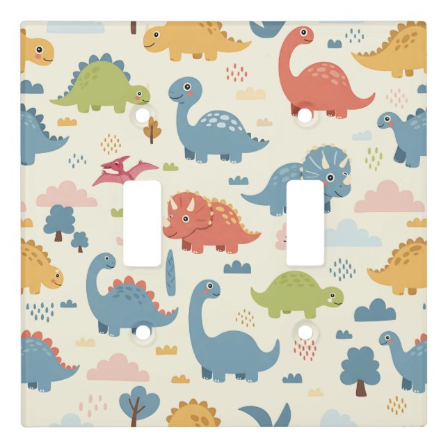 Playful Dinosaur Pattern Personalized Light Switch Cover (Front)