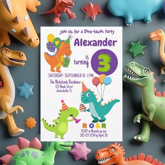 Playful Dinosaur three-years Birthday Invitation (Creator Uploaded)