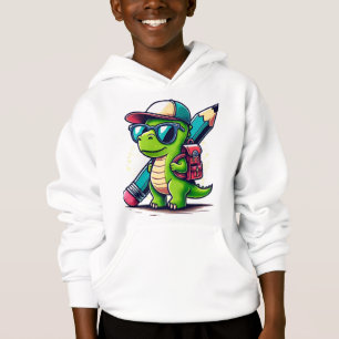 Playful Dinosaur with Pencil and Backpack Hoodie