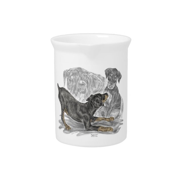 Playful Doberman Pinscher Puppies Drink Pitcher (Front)