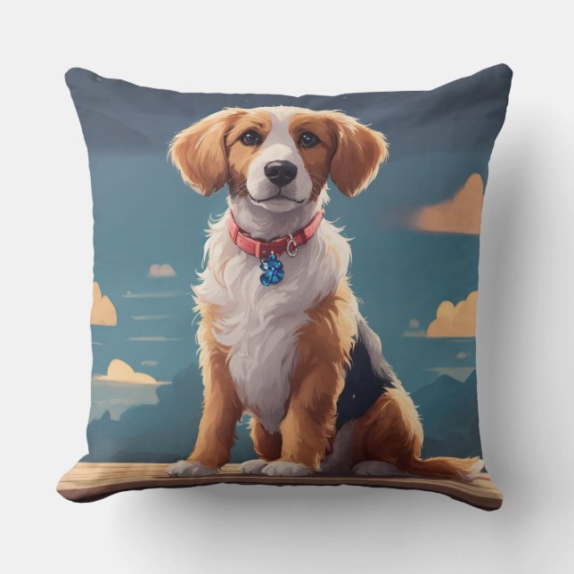 Playful Dog Cartoon Design Throw Pillow (Front)