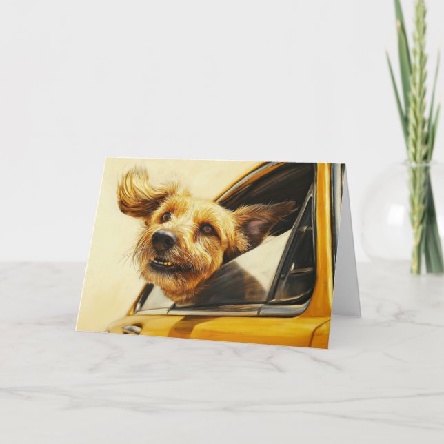 Playful Dog Enjoying Car Ride Art Print Card (Front)