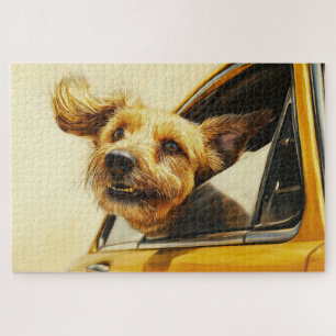 Playful Dog Enjoying Car Ride Art Print Jigsaw Puzzle