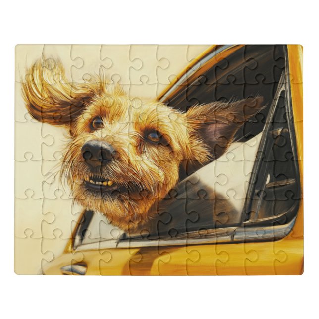 Playful Dog Enjoying Car Ride Art Print Jigsaw Puzzle (Puzzle Horizontal)