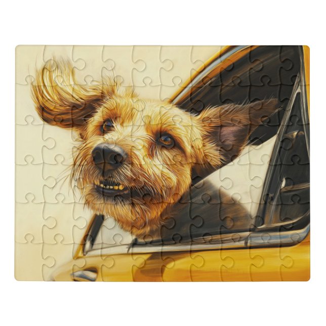Playful Dog Enjoying Car Ride Art Print Jigsaw Puzzle (Puzzle Horizontal)