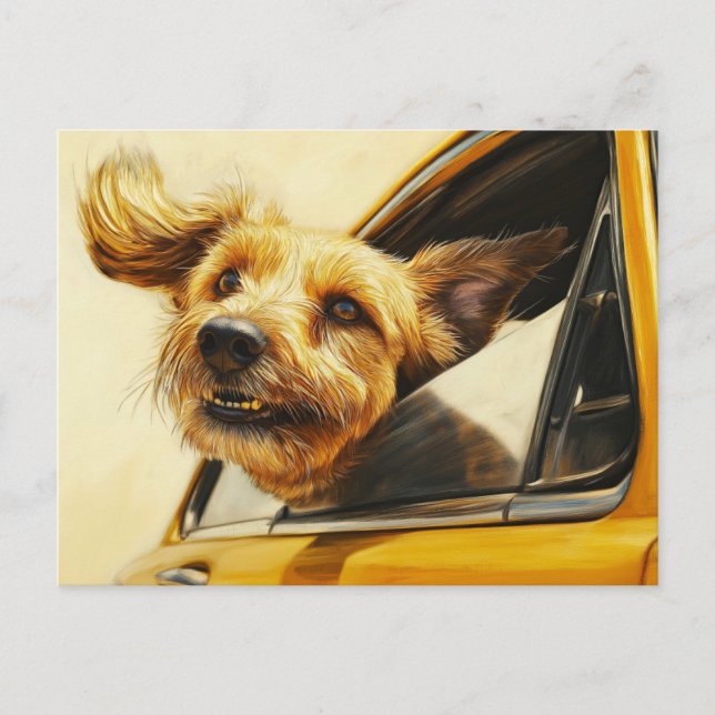 Playful Dog Enjoying Car Ride Art Print Postcard (Front)