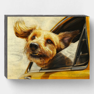 Playful Dog Enjoying Car Ride Art Print Wooden Box Sign
