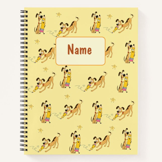 Playful Dog & Happy Pencil Pattern Notebook (Front)