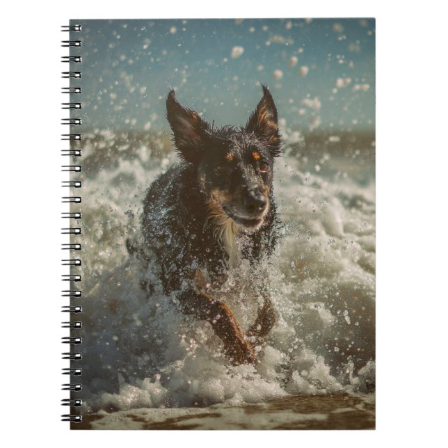 Playful Dog Ocean Waves Notebook (Front)