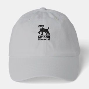 Playful Dog Outline "My Dog Runs My Life" Art Hat