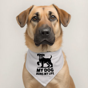 Playful Dog Outline "My Dog Runs My Life" Art Pet Bandana Collar