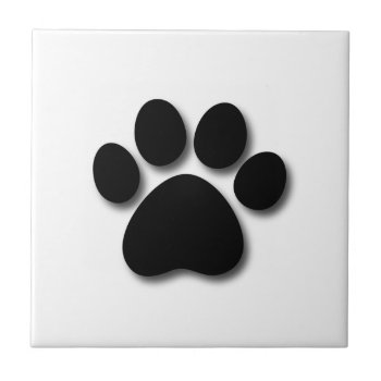 Playful Dog Paw Print For Dog Lover Black Paw C01 Tile by JaclinArt at Zazzle
