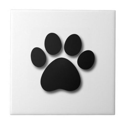 Playful Dog Paw Print for Dog Lover BLACK WHITE Ceramic Tile