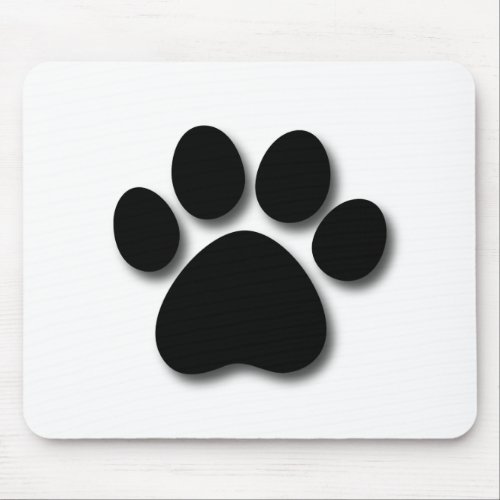 Playful Dog Paw Print for Dog Lover BLACK WHITE Mouse Pad
