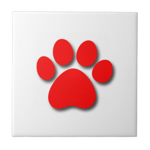 Playful Dog Paw Print for Dog Lover BRIGHT RED Ceramic Tile