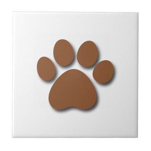 Playful Dog Paw Print for Dog Lover BROWN Ceramic Tile