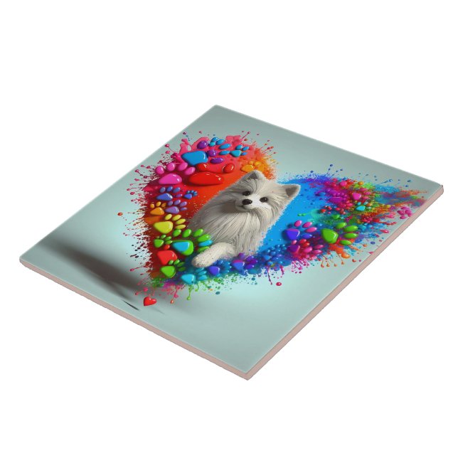 Playful Dog Paw Print Tile (Side)