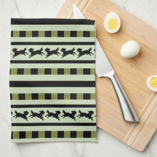 Playful Dog Stripe Pattern Kitchen Towel