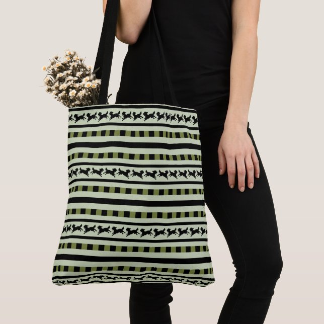 Playful Dog Stripe Pattern Tote Bag (Close Up)