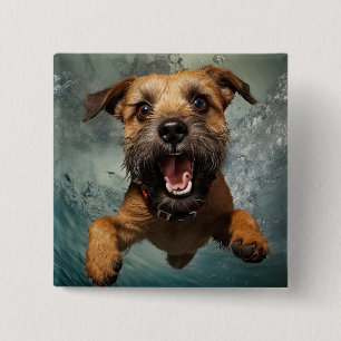 Playful Dog Swimming Underwater Design Button