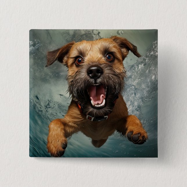 Playful Dog Swimming Underwater Design Button (Front)