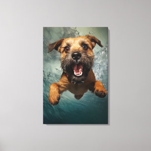 Playful Dog Swimming Underwater Design Canvas Print
