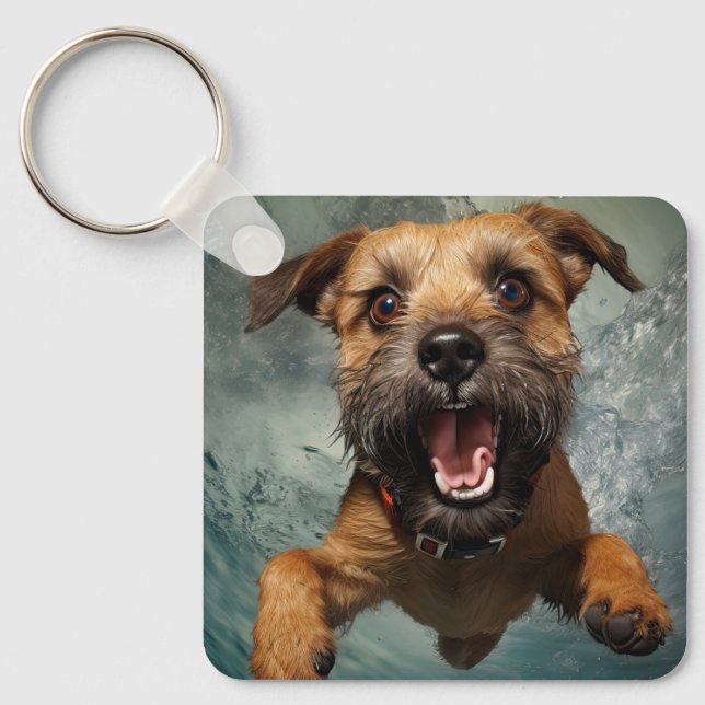 Playful Dog Swimming Underwater Design Keychain (Front)