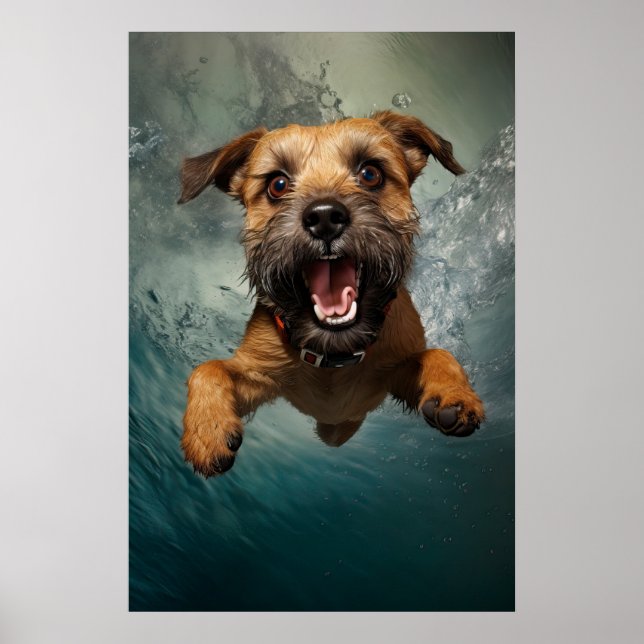 Playful Dog Swimming Underwater Design Poster (Front)