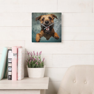 Playful Dog Swimming Underwater Design Square Wall Clock