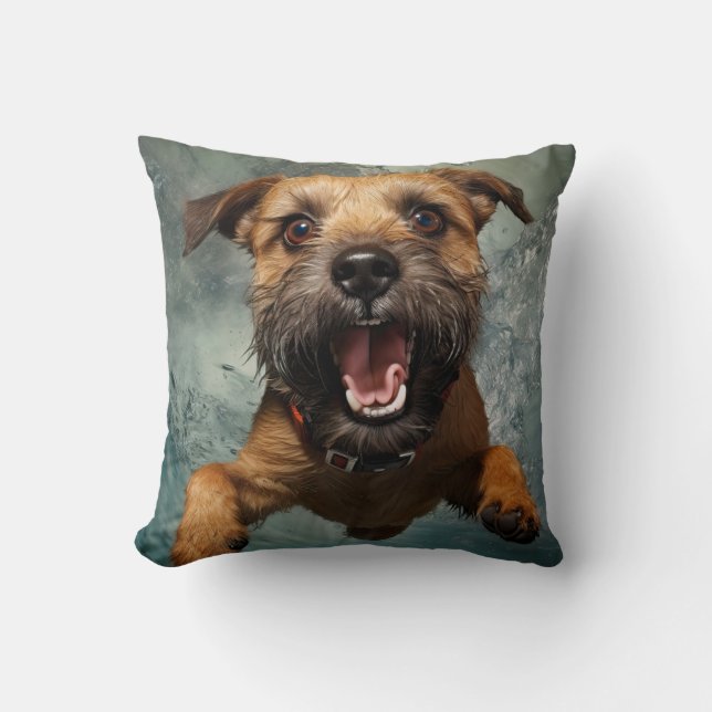 Playful Dog Swimming Underwater Design Throw Pillow (Front)