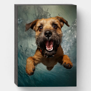 Playful Dog Swimming Underwater Design Wooden Box Sign