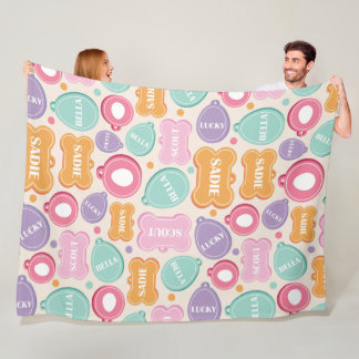 Playful Dog Tags Pattern Fleece Blanket