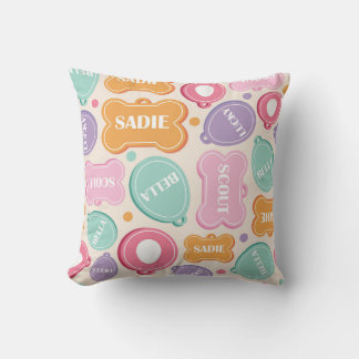 Playful Dog Tags Pattern Throw Pillow