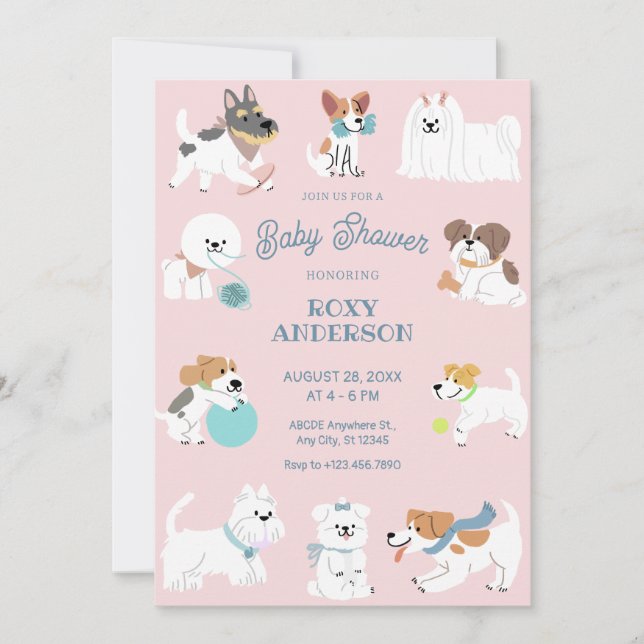 Playful dogs baby shower invitation (Front)