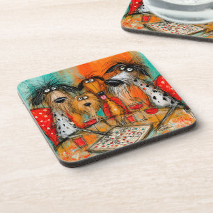 Playful Dogs Game Night with Wine Beverage Coaster