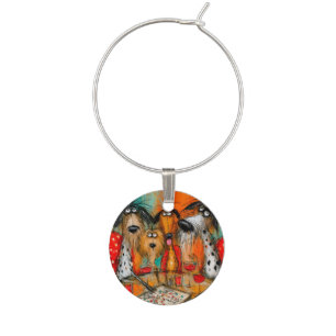 Playful Dogs Game Night with Wine Charm
