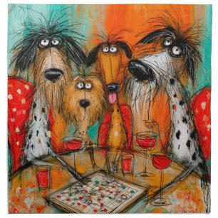 Playful Dogs Game Night with Wine Cloth Napkin