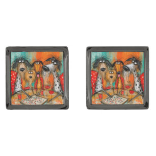 Playful Dogs Game Night with Wine Cufflinks