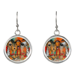 Playful Dogs Game Night with Wine Earrings