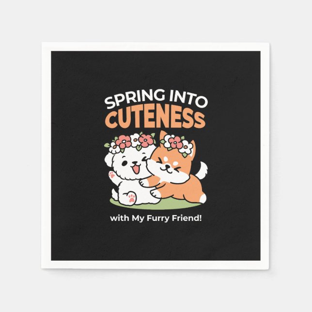 Playful Dogs with Flower Crowns – Fun Spring Theme Napkins (Front)