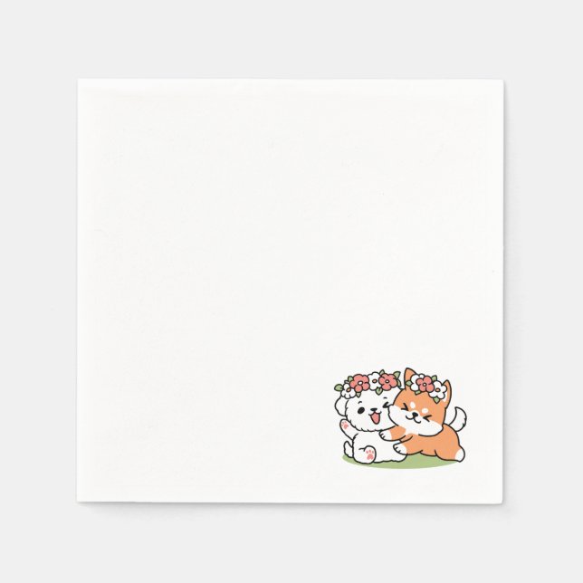 Playful Dogs with Flower Crowns – Fun Spring Theme Napkins (Front)