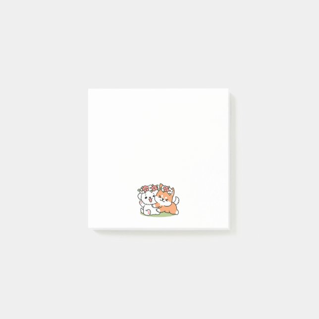 Playful Dogs with Flower Crowns – Fun Spring Theme Post-it Notes (Front)
