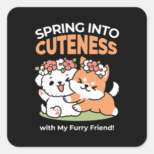 Playful Dogs with Flower Crowns – Fun Spring Theme Square Sticker