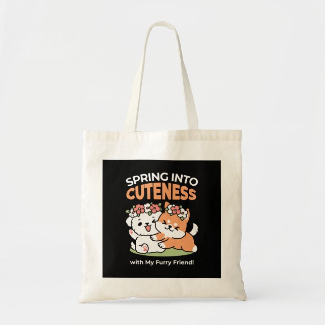 Playful Dogs with Flower Crowns – Fun Spring Theme Tote Bag (Front)