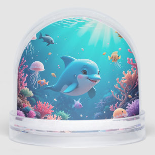 Playful Dolphin and Colorful Marine Life Snow Globe