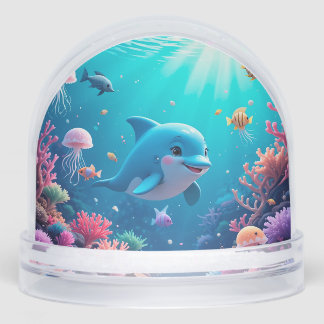 Playful Dolphin and Colorful Marine Life Snow Globe