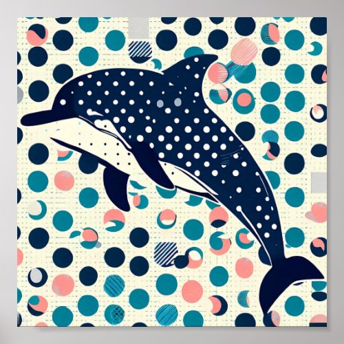 Playful Dolphin Blue Dots Kids Wall Art