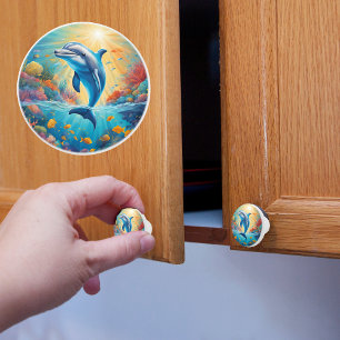Playful Dolphin Ceramic Knob