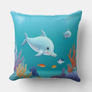 🐬 Playful Dolphin Coral Reef Vivid Pillow Gift